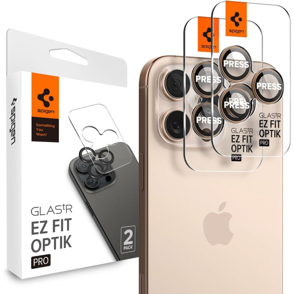 Zaštitna folija za zadnju kameru Spigen GlastR EZ FIT Optik Pro za Apple iPhone 16 Pro, Kaljeno staklo, Set od 2 komada, Bronz AGL08862