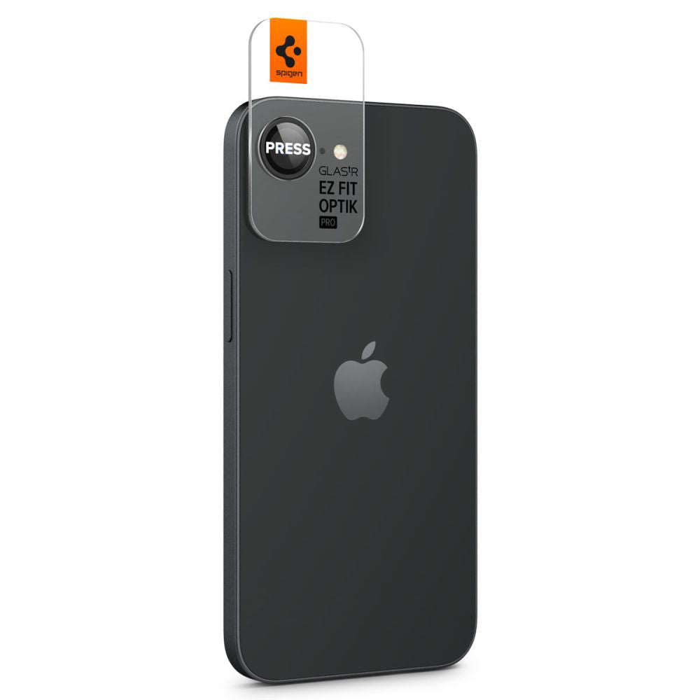 Folija za zaštitu zadnje kamere Spigen GlastR EZ FIT Optik Pro za Apple iPhone 17e / 16e, Kaljeno staklo, Set od 2 komada, Crna AGL09279