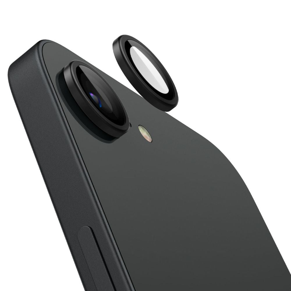 Folija za zaštitu zadnje kamere Spigen GlastR EZ FIT Optik Pro za Apple iPhone 17e / 16e, Kaljeno staklo, Set od 2 komada, Crna AGL09279