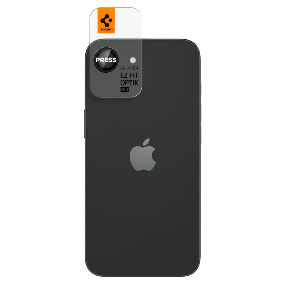 Folija za zaštitu zadnje kamere Spigen GlastR EZ FIT Optik Pro za Apple iPhone 17e / 16e, Kaljeno staklo, Set od 2 komada, Crna AGL09279