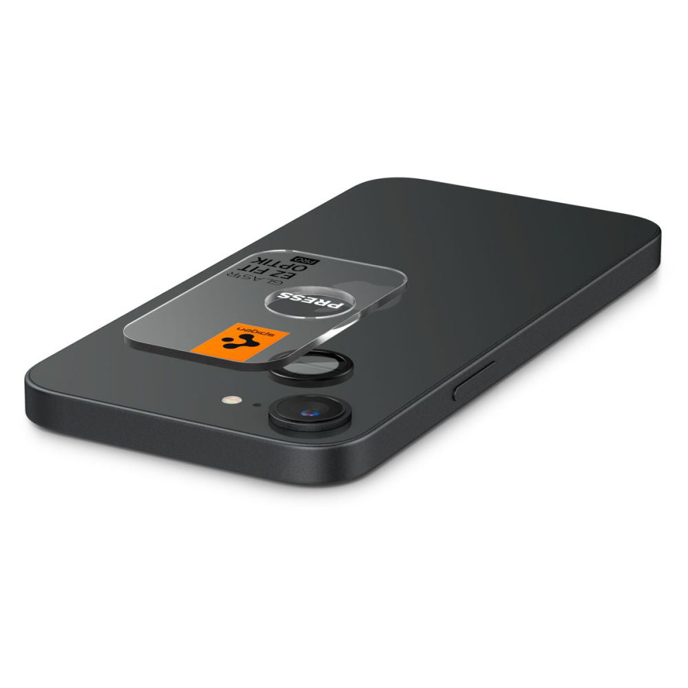 Folija za zaštitu zadnje kamere Spigen GlastR EZ FIT Optik Pro za Apple iPhone 17e / 16e, Kaljeno staklo, Set od 2 komada, Crna AGL09279
