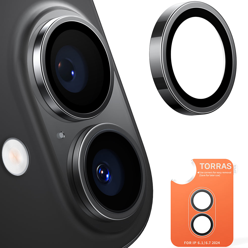 Folija za zaštitu zadnje kamere Torras Lensguard za Apple iPhone 16 Plus / 16, Kaljeno staklo, Crna