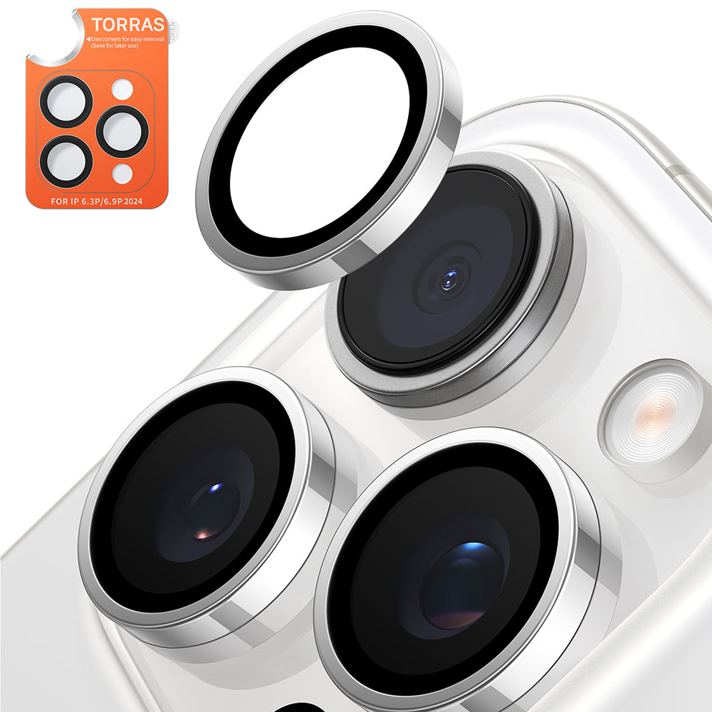 Zaštitna folija za zadnju kameru Torras Lensguard za Apple iPhone 16 Pro Max / 16 Pro, Kaljeno staklo, Metalik siva