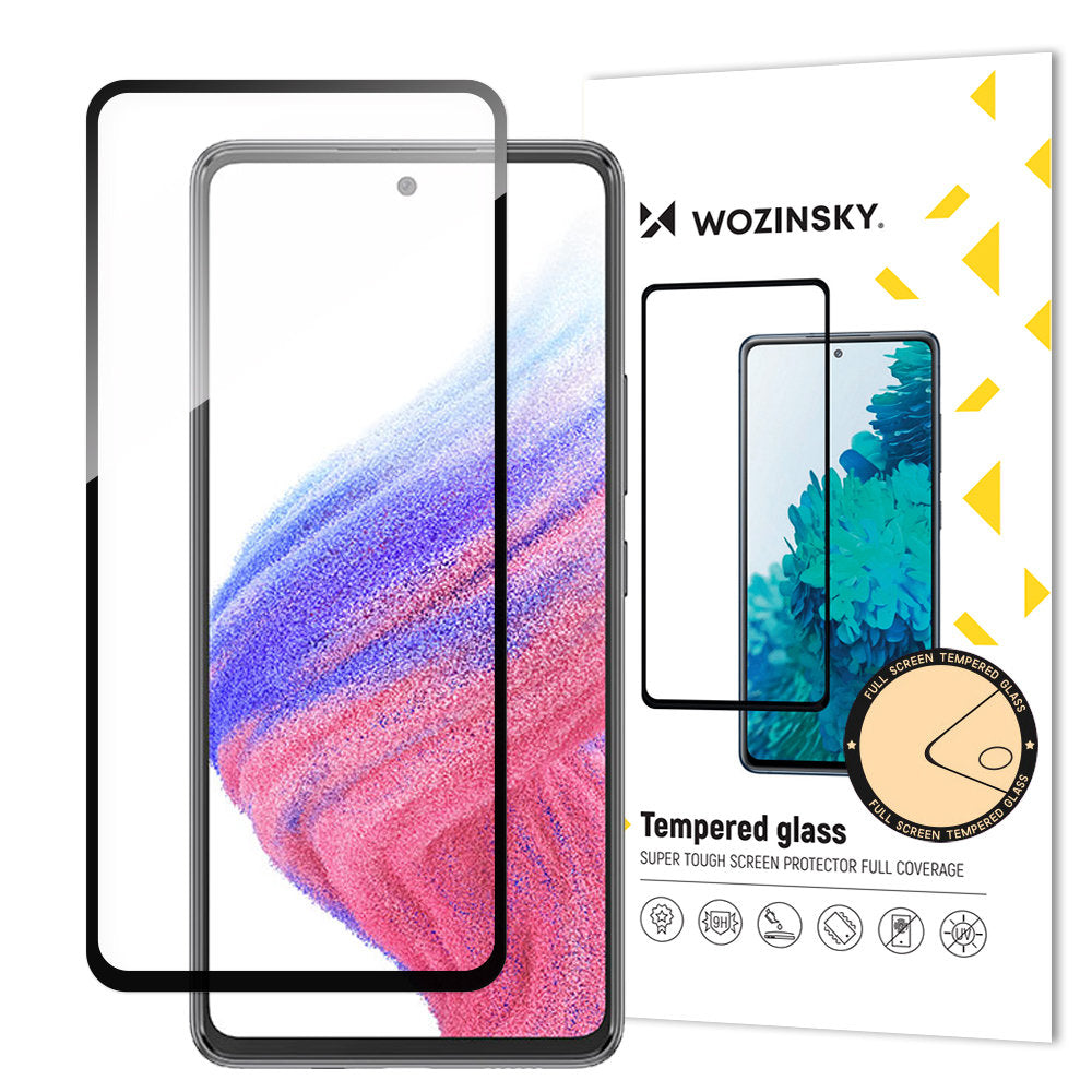 Folija za zaštitu ekrana WZK za Samsung Galaxy A54 A546, Kaljeno staklo, Pun lepak, Crna