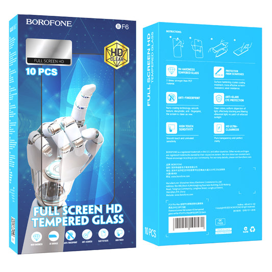 Folija za zaštitu ekrana Borofone BF6 Diamond Armor za Apple iPhone 16e / 14 / 13 Pro / 13, Kaljeno staklo, Full Glue, Set 10 komada, Crna