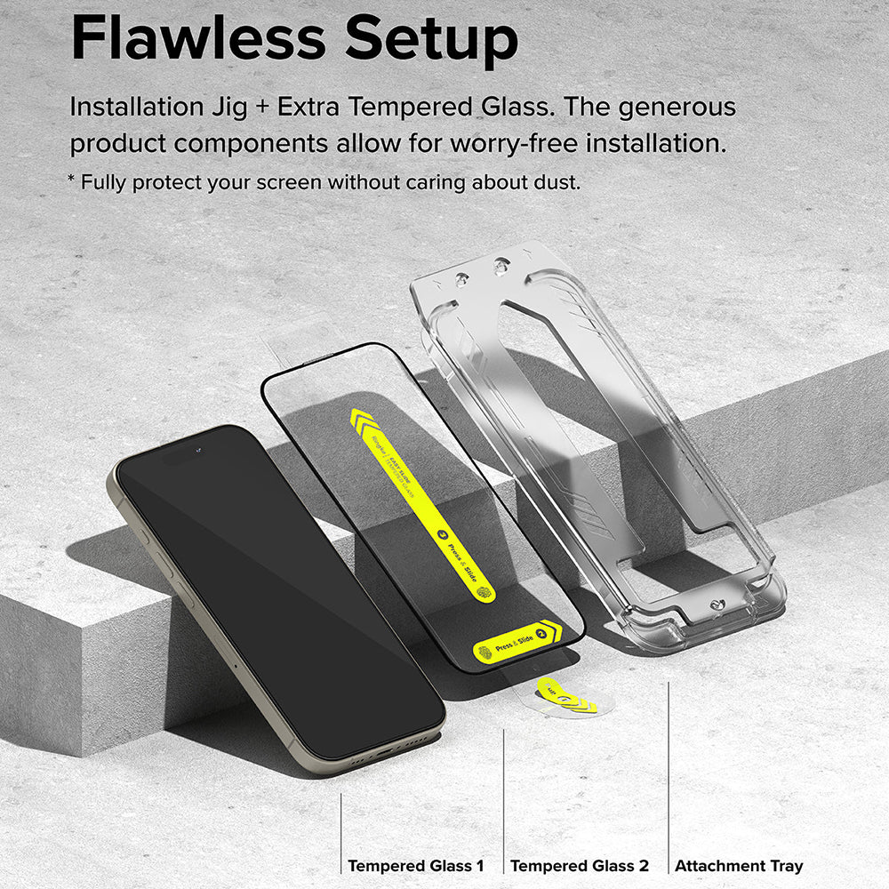 Folija za zaštitu ekrana Ringke Easy Slide za Apple iPhone 16 Pro, Kaljeno staklo, Pun lepak, Set od 2 komada, Crna