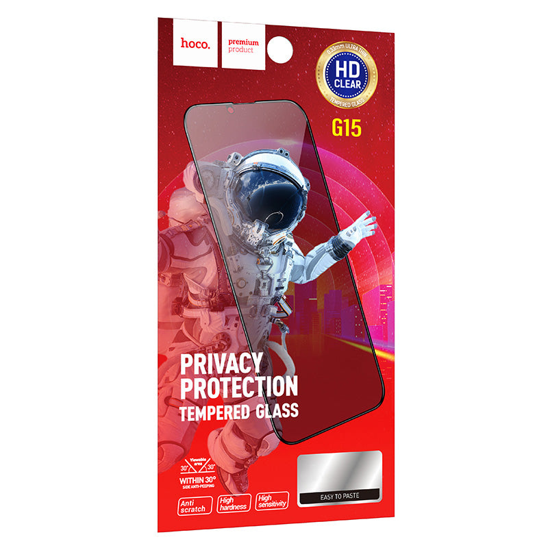 Folija za zaštitu ekrana Privacy HOCO G15 za Apple iPhone 16 / 15, Kaljeno staklo, Full Glue, 5D