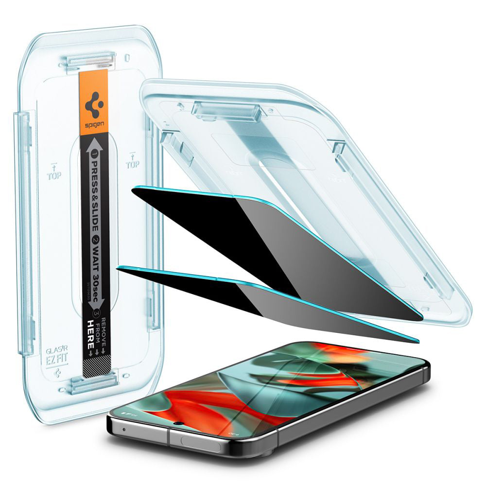 Zaštitna folija za ekran Privacy Spigen GlastR EZ FIT za Google Pixel 9 Pro XL, Kaljeno staklo, Full Glue, Set 2 komada AGL09313