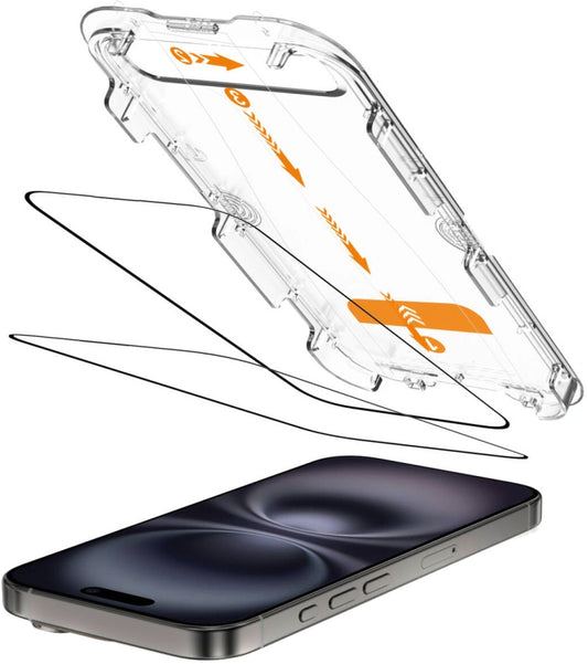 Zaštitna folija za ekran Tech-Protect Quick Set+ za Apple iPhone 16 / 15, Kaljeno staklo, Full Glue, Set od 2 komada, Crna