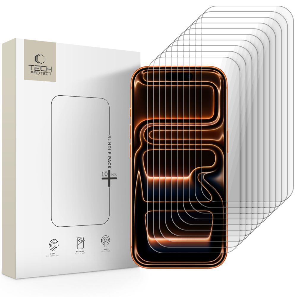 Zaštitna folija za ekran Tech-Protect za Apple iPhone 17 Pro Max / 16 Pro Max, Kaljeno staklo, Full Glue, Set od 10 komada
