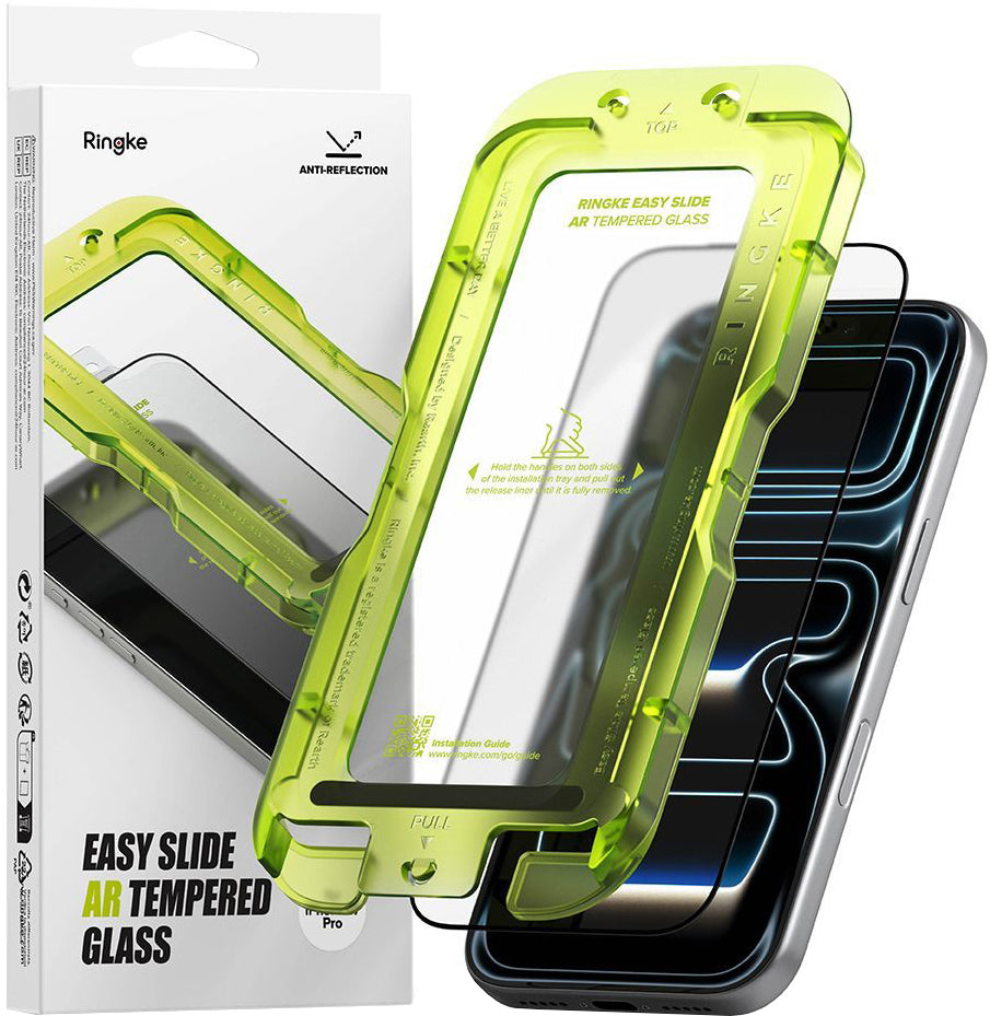 Zaštitna folija za ekran Ringke Easy Slide AR za Apple iPhone 17 Pro, Kaljeno staklo, Full Glue, 2.5D, Crna, Ponovo zapečaćena