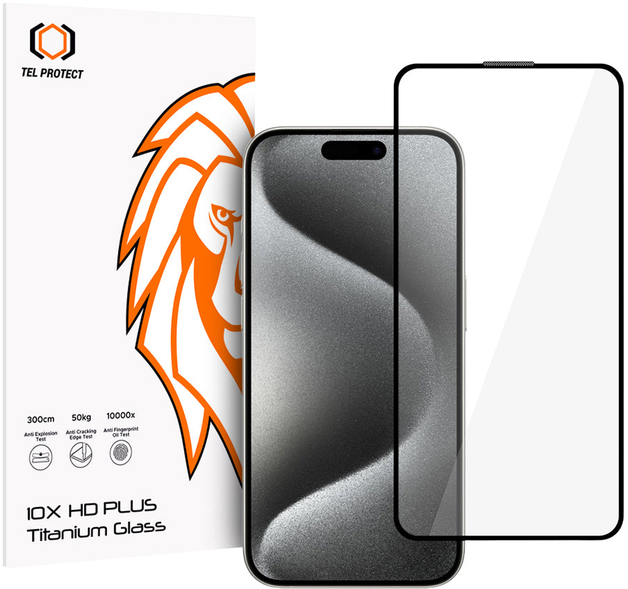 Zaštitna folija za ekran Tel Protect 10X HD Plus Titanium za Apple iPhone 17 / 16 Pro, kaljeno staklo, lepljenje po celoj površini, crna