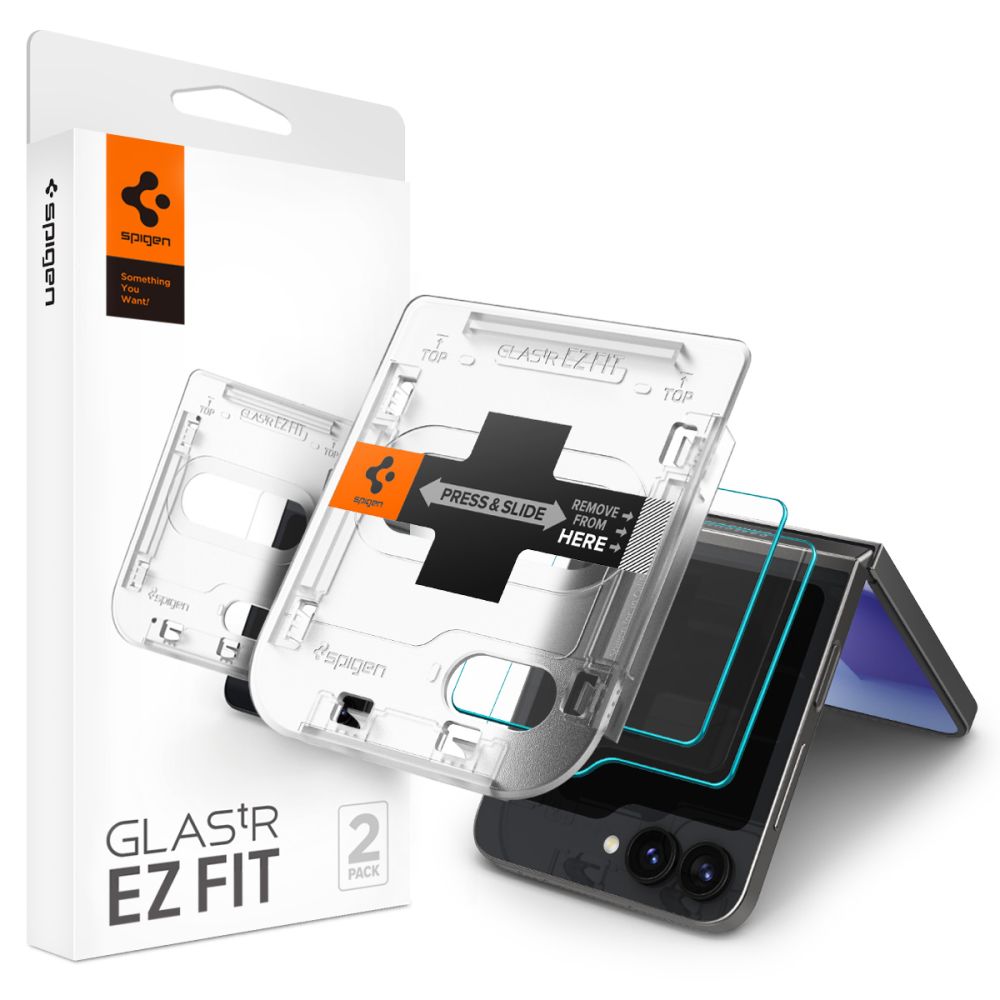Zaštitna folija za spoljni ekran Spigen GlastR EZ FIT za Samsung Galaxy Z Flip6 F741, Kaljeno staklo, Full Glue, Set od 2 komada AGL07972
