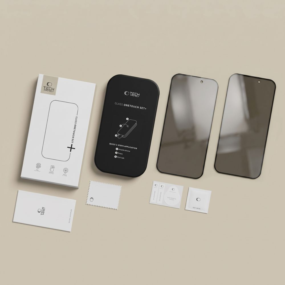 Zaštitna folija za ekran Privacy Tech-Protect OneTouch za Apple iPhone 18 Pro Max, Kaljeno staklo, Full Glue, Set od 2 komada