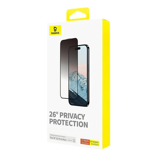 Folija za zaštitu ekrana Privacy Baseus Diamond za Apple iPhone 15 Pro Max, Kaljeno staklo, Full Glue P60057405203-03