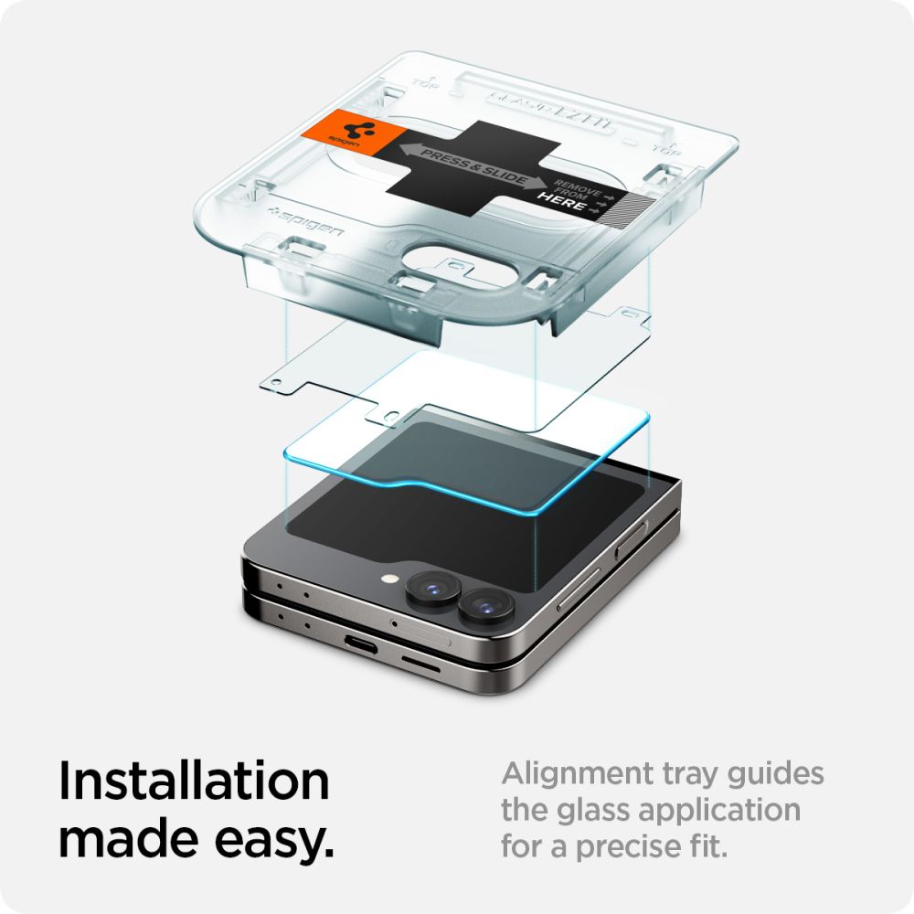 Zaštitna folija za spoljni ekran Spigen GlastR EZ FIT za Samsung Galaxy Z Flip6 F741, Kaljeno staklo, Full Glue, Set od 2 komada AGL07972