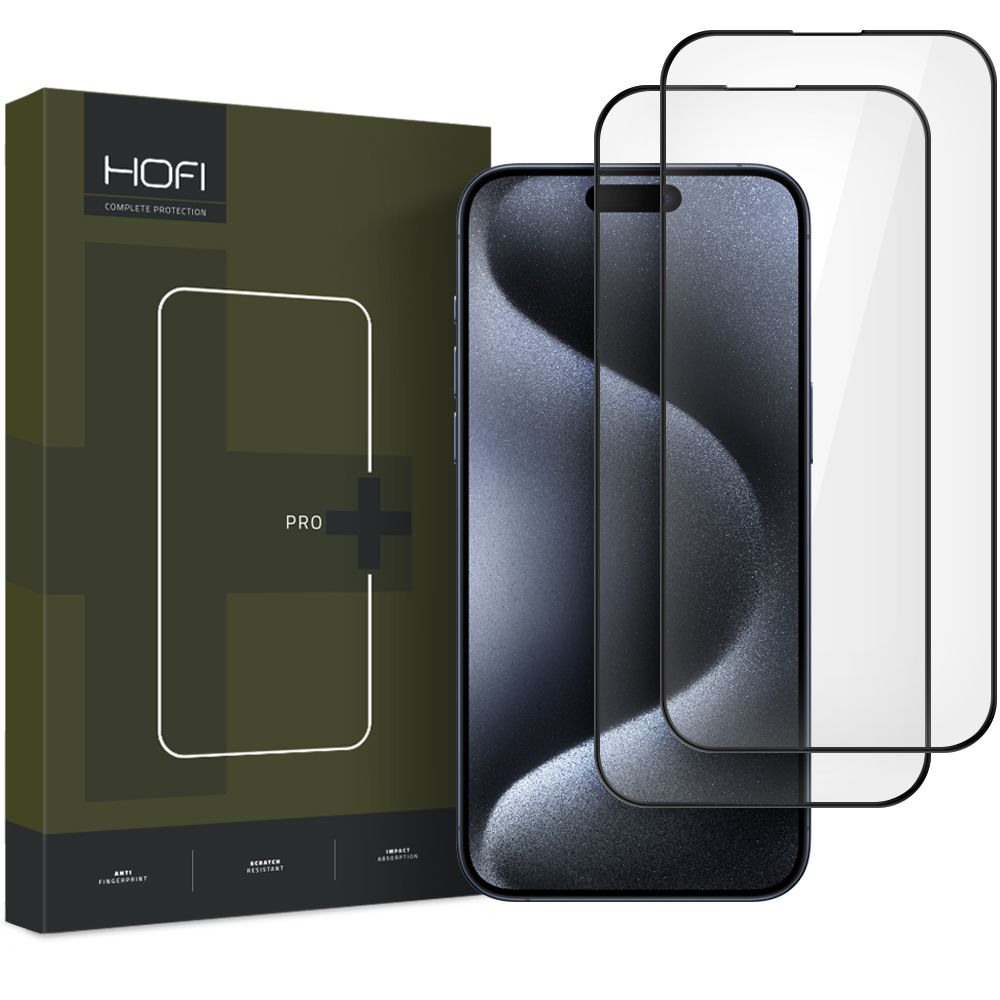 Zaštitna folija za ekran HOFI Glass PRO+ za Apple iPhone 16 Pro, Kaljeno staklo, Full Glue, Set 2 komada, 2.5D, Crna