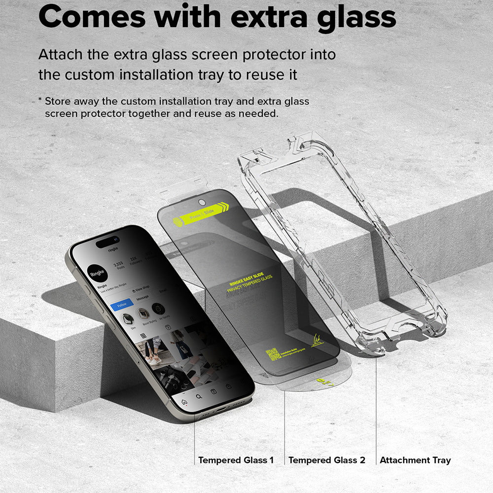 Folija za zaštitu ekrana Privacy Ringke Easy Slide za Apple iPhone 16 Pro Max, Kaljeno staklo, Pun lepak, Set od 2 komada