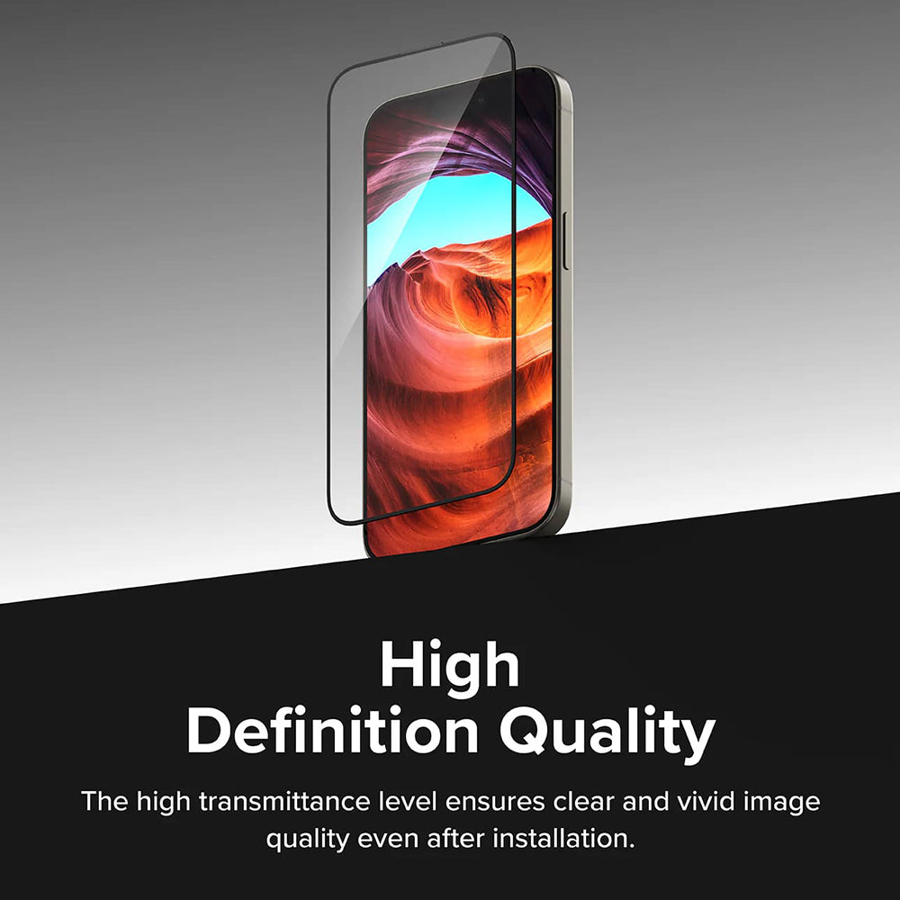Folija za zaštitu ekrana Ringke Easy Slide za Apple iPhone 16 Pro, Kaljeno staklo, Pun lepak, Set od 2 komada, Crna