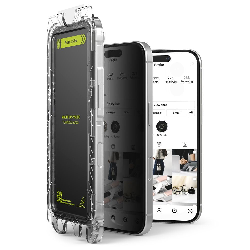 Zaštitna folija za ekran Privacy Ringke Easy Slide za Apple iPhone 16 / 15, Kaljeno staklo, Full Glue, Set od 2 komada