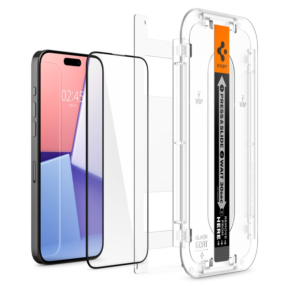 Zaštitna folija za ekran Spigen GlastR EZ FIT HD za Apple iPhone 15, Kaljeno staklo, Full Glue, 2.5D, Crna AGL06908