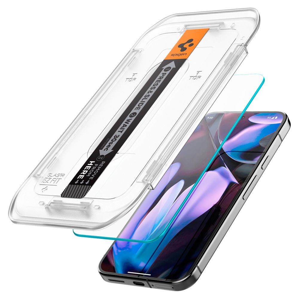 Zaštitna folija za ekran Spigen GlastR EZ FIT za Google Pixel 9 / 9 Pro, Kaljeno staklo, Full Glue, Set 2 komada, 2.5D AGL08442