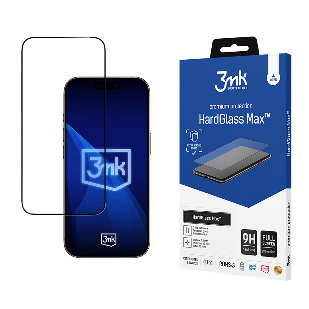 Folija za zaštitu ekrana 3MK HardGlass Max za Apple iPhone 17 Pro Max, Kaljeno staklo, Full Glue, Crna