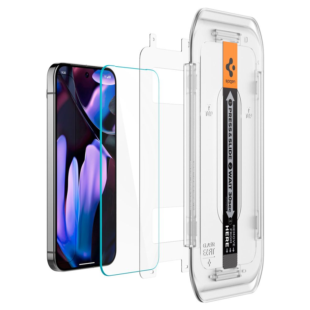 Zaštitna folija za ekran Spigen GlastR EZ FIT za Google Pixel 9 / 9 Pro, Kaljeno staklo, Full Glue, Set 2 komada, 2.5D AGL08442
