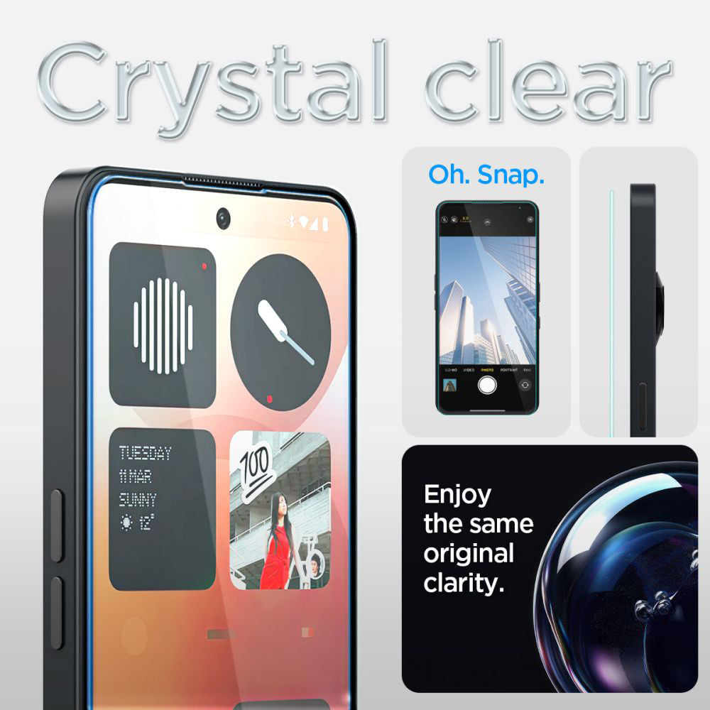 Folija za zaštitu ekrana Clear Spigen GlastR EZ FIT za Nothing Phone (3a) / Phone (3a) Pro, Kaljeno staklo, Full Glue AGL09429