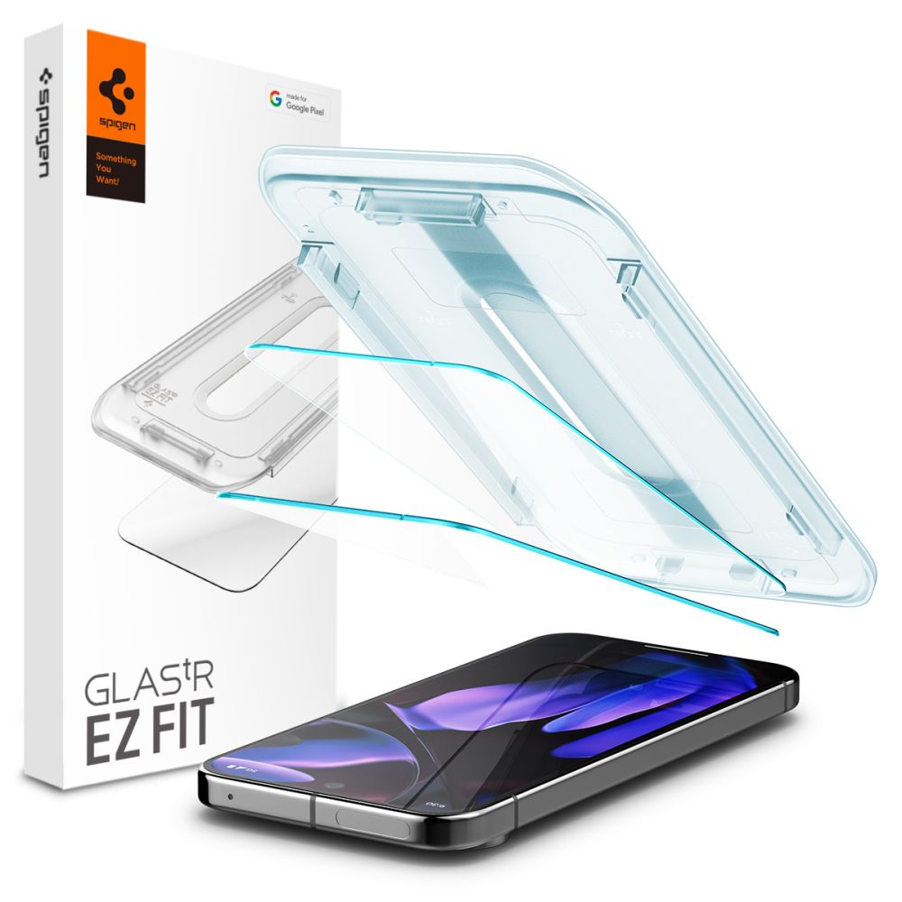 Zaštitna folija za ekran Spigen GlastR EZ FIT za Google Pixel 9 / 9 Pro, Kaljeno staklo, Full Glue, Set 2 komada, 2.5D AGL08442