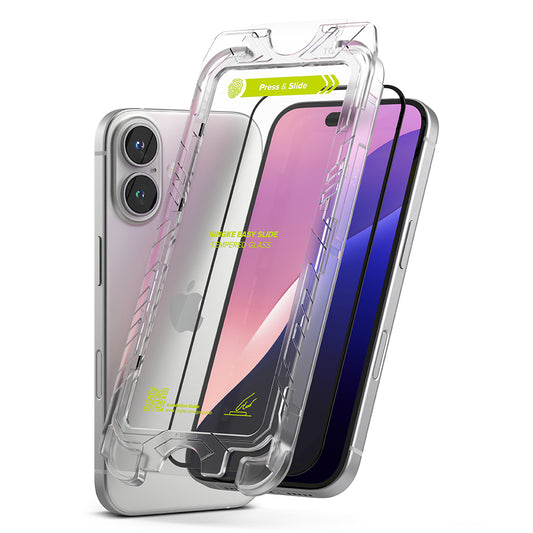 Folija za zaštitu ekrana Ringke Easy Slide za Apple iPhone 16 / 15, Kaljeno staklo, Pun lepak, Set od 2 komada, Crna