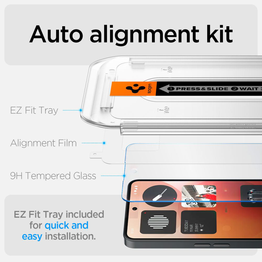 Folija za zaštitu ekrana Clear Spigen GlastR EZ FIT za Nothing Phone (3a) / Phone (3a) Pro, Kaljeno staklo, Full Glue AGL09429