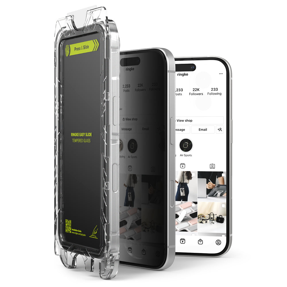 Folija za zaštitu ekrana Privacy Ringke Easy Slide za Apple iPhone 16 Pro Max, Kaljeno staklo, Pun lepak, Set od 2 komada