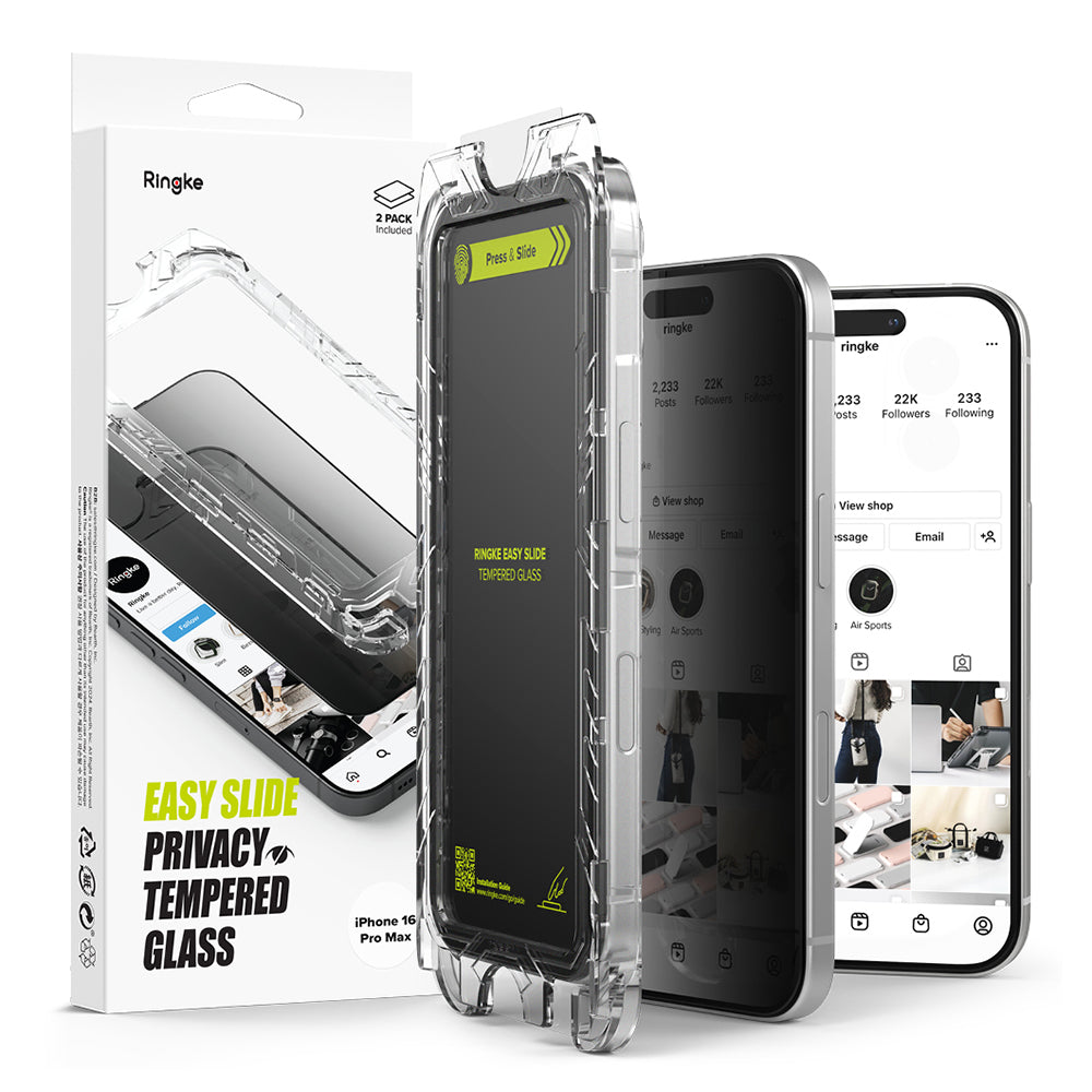 Folija za zaštitu ekrana Privacy Ringke Easy Slide za Apple iPhone 16 Pro Max, Kaljeno staklo, Pun lepak, Set od 2 komada