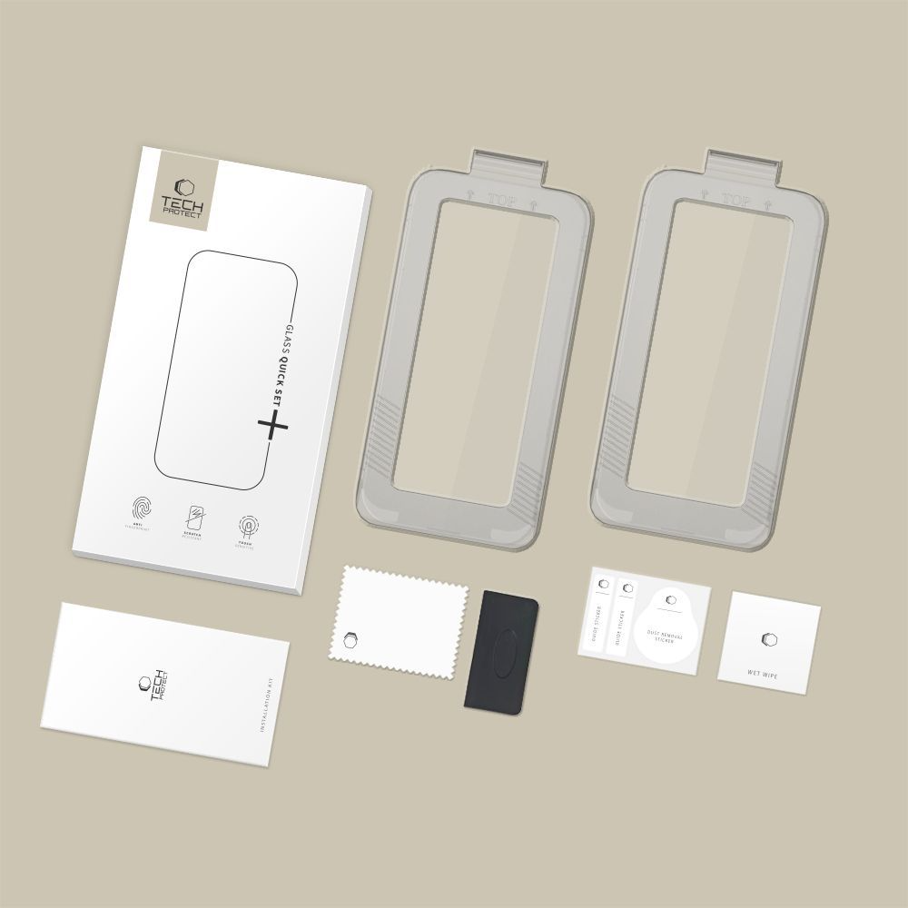 Zaštitna folija za ekran Tech-Protect Quick Set+ za Apple iPhone 17, Kaljeno staklo, Full Glue, Set od 2 komada, Crna