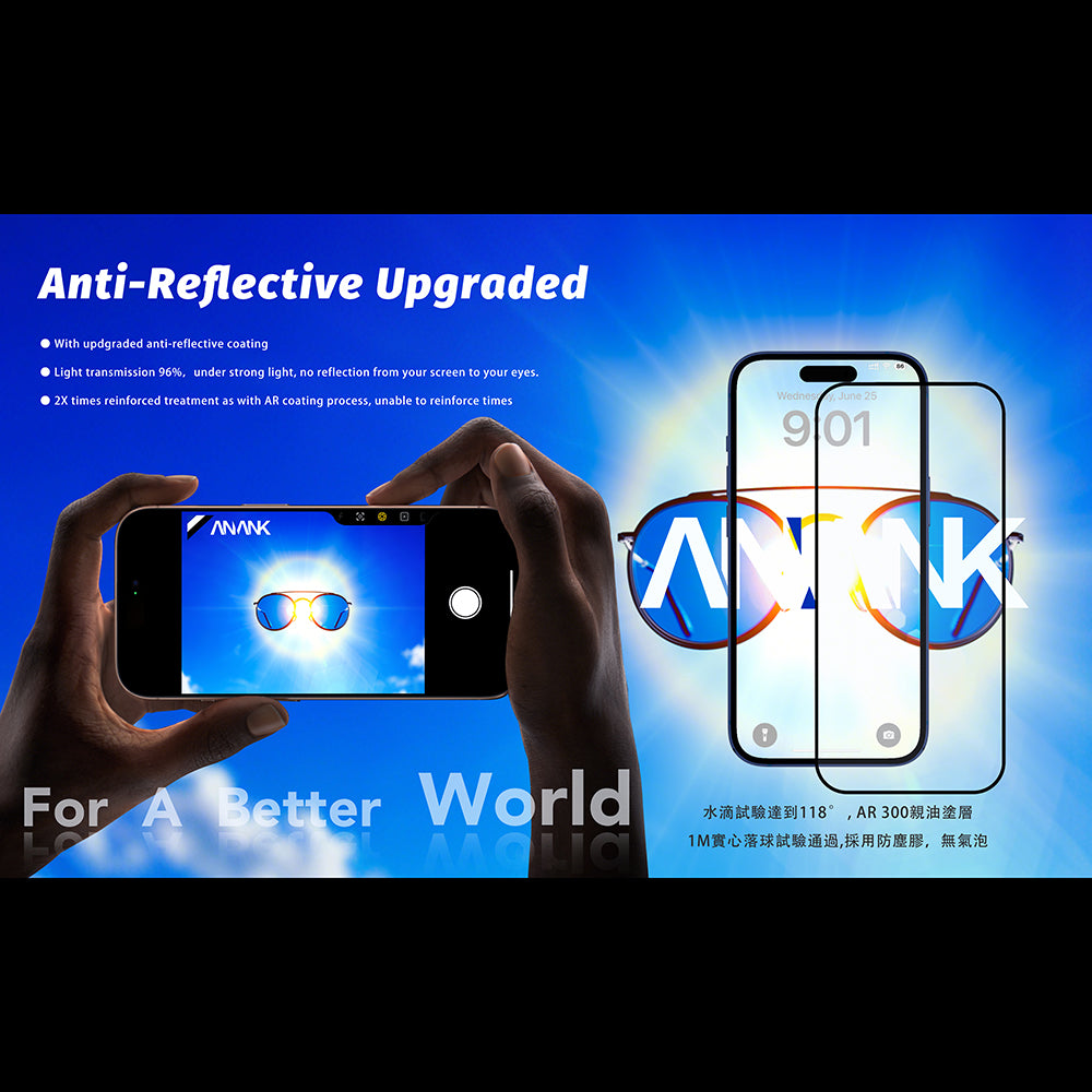Zaštitna folija za ekran Anank Anti Reflection za Apple iPhone 17, Kaljeno staklo, Full Glue, 2.5D, Crna