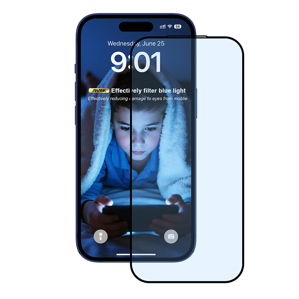 Folija za zaštitu ekrana Anti Blue Light Anank 5X Reinforced za Apple iPhone 17 Pro, Kaljeno staklo, Full Glue, 2.5D, Crna