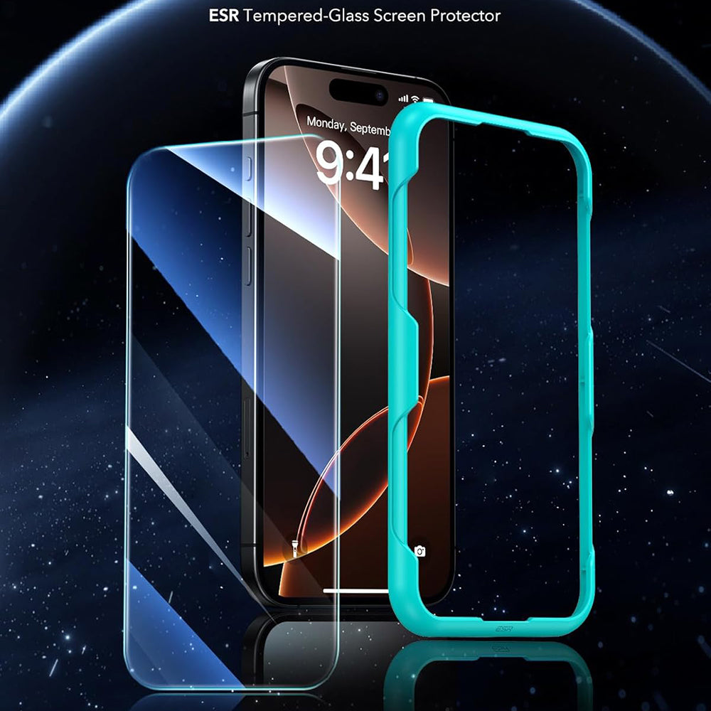 Folija za zaštitu ekrana ESR za Apple iPhone 17 / 16 Pro, Kaljeno staklo, Full Glue, Set od 3 komada, Crna