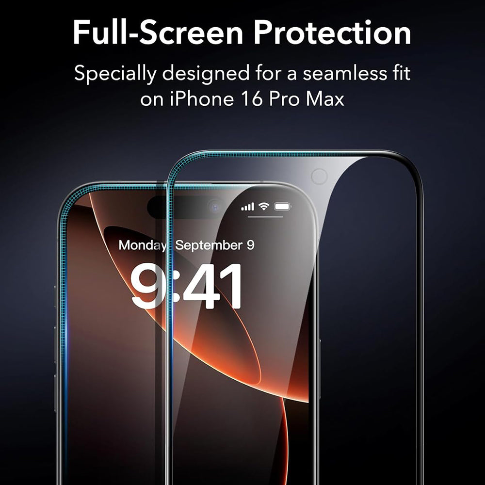 Folija za zaštitu ekrana ESR za Apple iPhone 17 / 16 Pro, Kaljeno staklo, Full Glue, Set od 3 komada, Crna