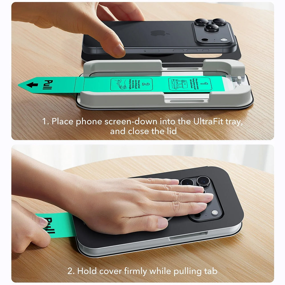 Zaštitna folija za ekran ESR UltraFit za Apple iPhone 18 Pro / 17 Pro, Kaljeno staklo, Full Glue, Set od 3 komada, Crna