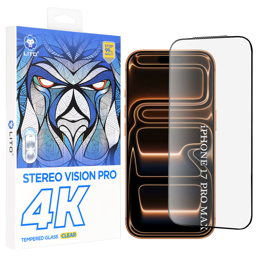 Zaštitna folija za ekran Lito D+ Max 4K za Apple iPhone 17 Pro Max, Kaljeno staklo, Full Glue, Crna