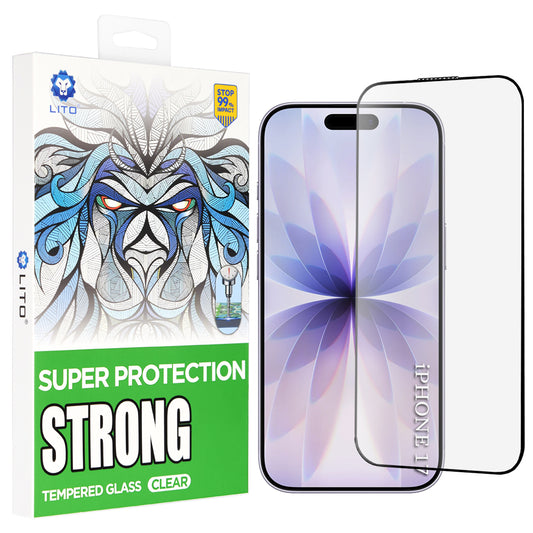 Zaštitna folija za ekran Lito D+ Max Strong za Apple iPhone 17 / 16 Pro, Kaljeno staklo, Full Glue, Crna