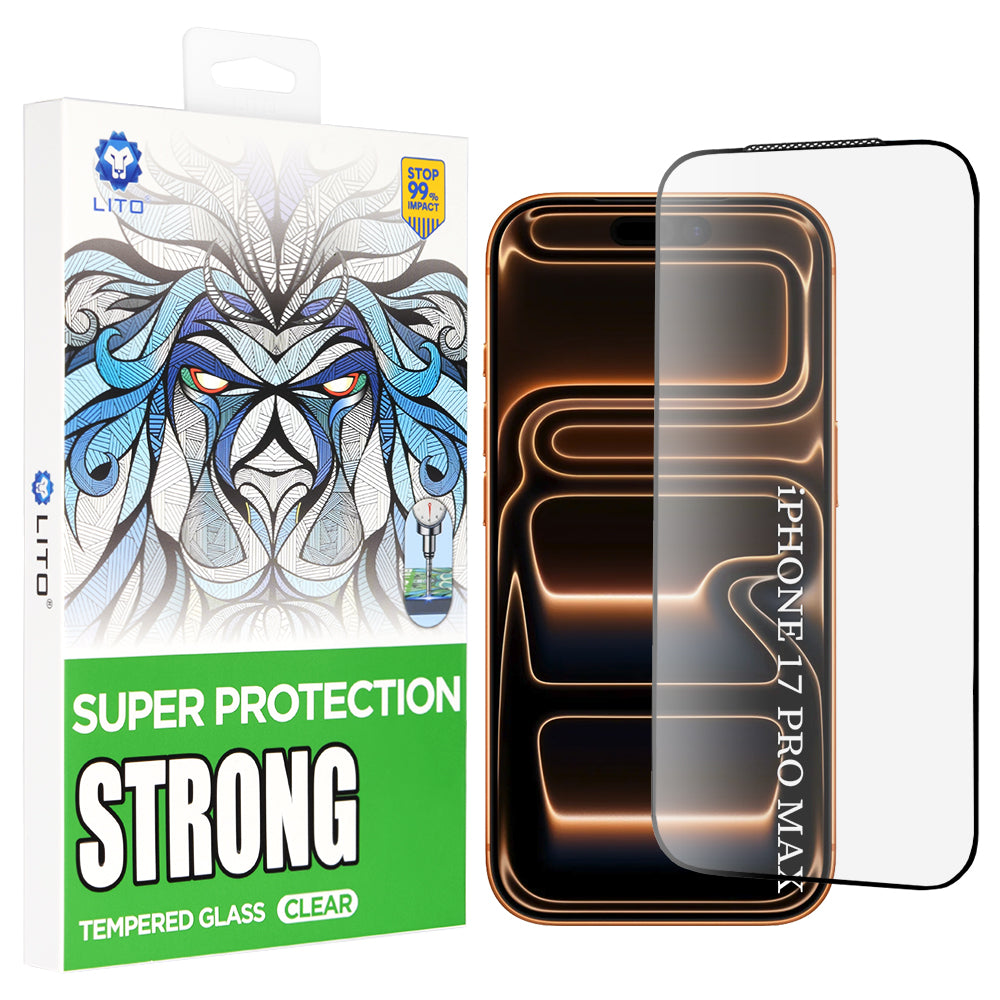 Folija za zaštitu ekrana Lito D+ Max Strong za Apple iPhone 17 Pro Max, Kaljeno staklo, Full Glue, Crna