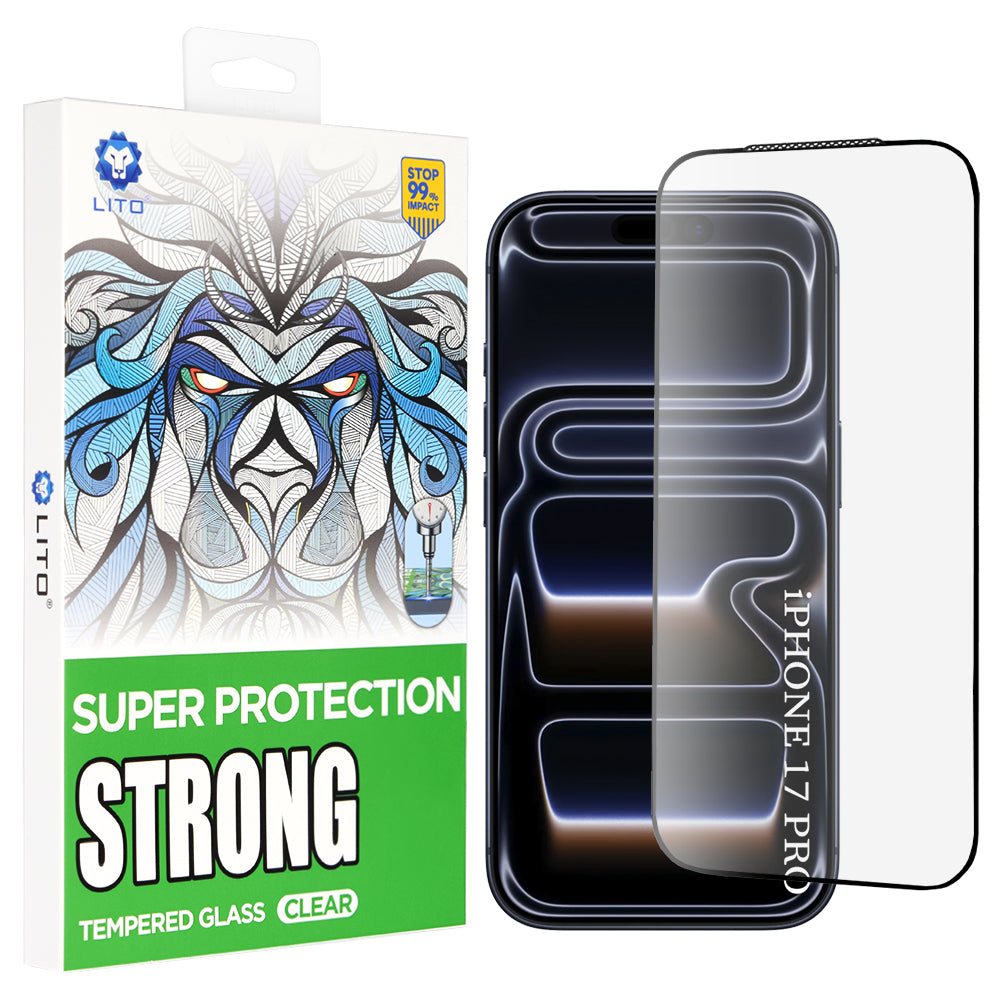 Folija za zaštitu ekrana Lito D+ Max Strong za Apple iPhone 17 Pro, Kaljeno staklo, Full Glue, Crna