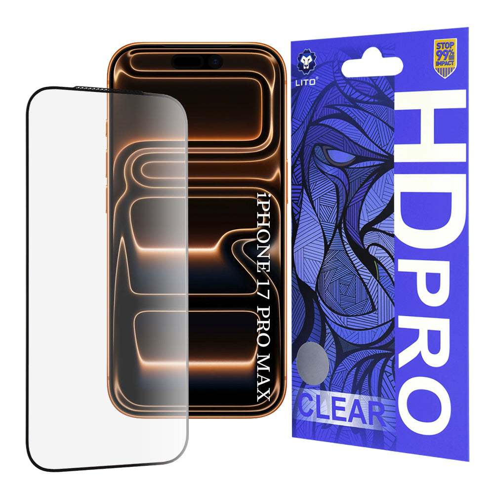 Folija za zaštitu ekrana Lito HD Pro Clear za Apple iPhone 17 Pro Max, Kaljeno staklo, Full Glue, Crna
