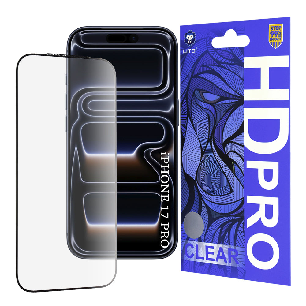 Folija za zaštitu ekrana Lito HD Pro Clear za Apple iPhone 17 Pro, Kaljeno staklo, Full Glue, Crna