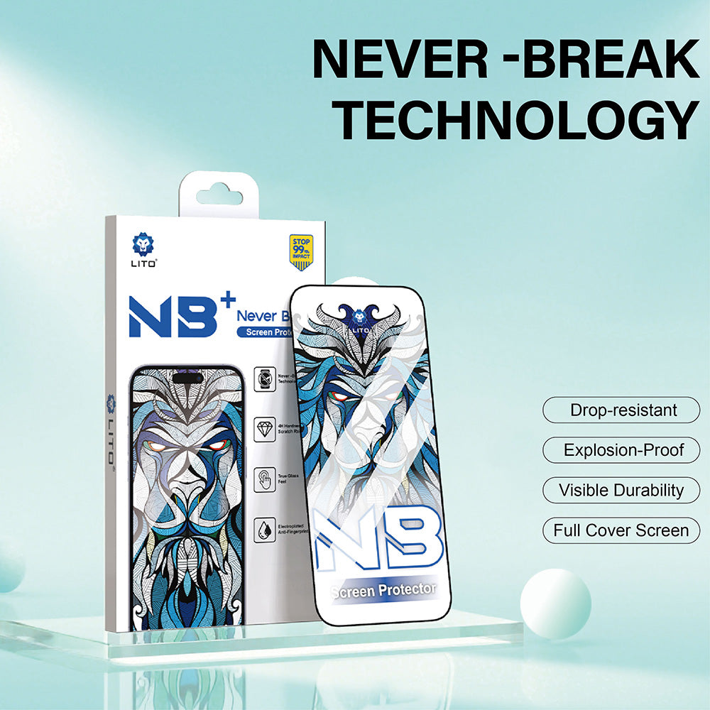 Folija za zaštitu ekrana Lito NB za Apple iPhone 17 / 16 Pro, Kaljeno staklo, Full Glue, Crna