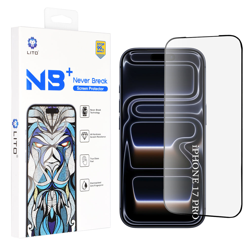 Zaštitna folija za ekran Lito NB za Apple iPhone 17 Pro, Kaljeno staklo, Full Glue, Crna