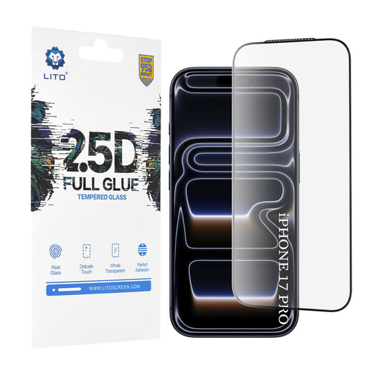 Zaštitna folija za ekran Lito za Apple iPhone 17 Pro, Kaljeno staklo, Full Glue, 2.5D, Crna