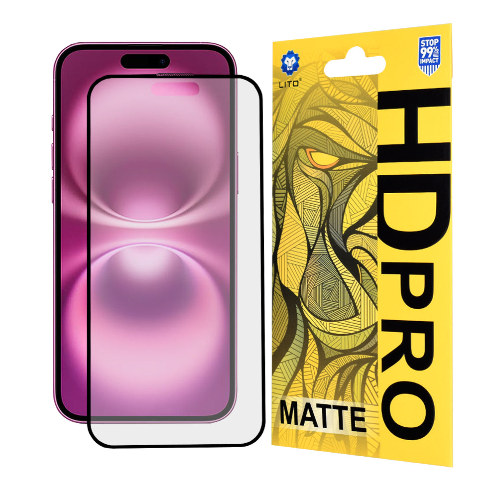 Zaštitna folija za ekran Matte Lito HD Pro za Apple iPhone 16 Plus, Kaljeno staklo, Full Glue, Crna